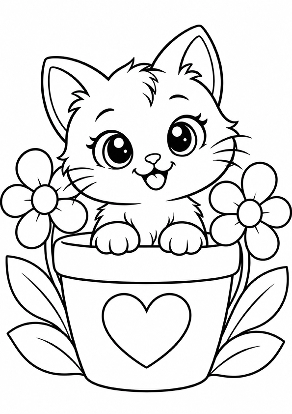Kitten In A Flower Pot coloring page
