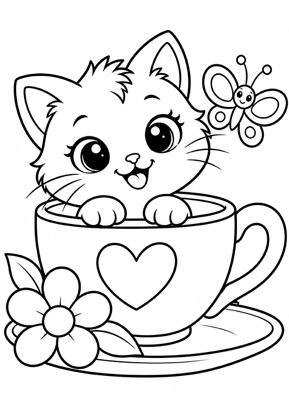 Kitten In A Teacup coloring page
