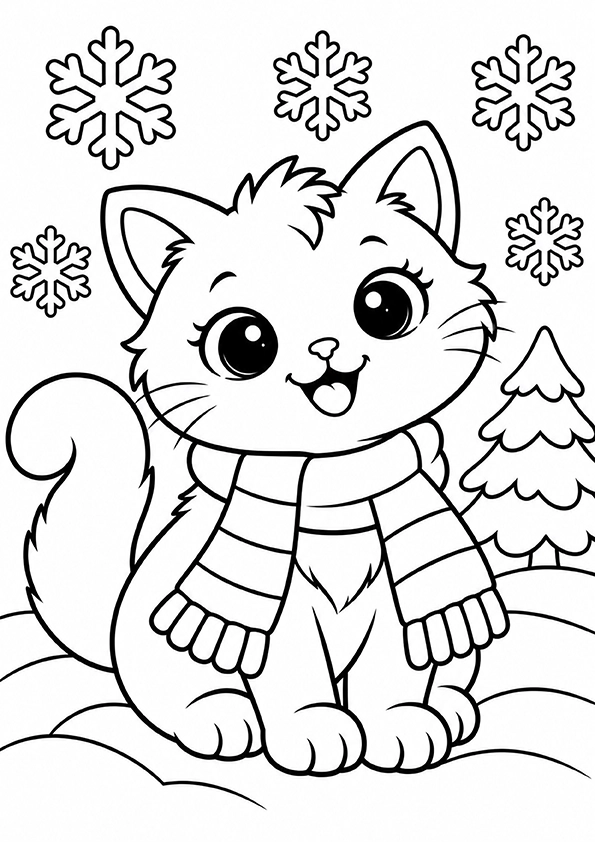 Kitten In A Winter Scarf coloring page