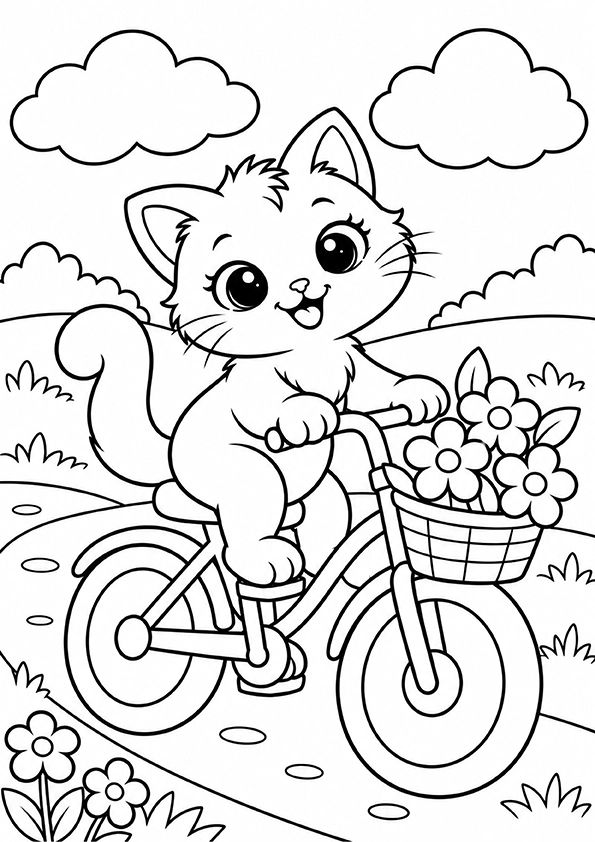 Kitten On A Bicycle coloring page