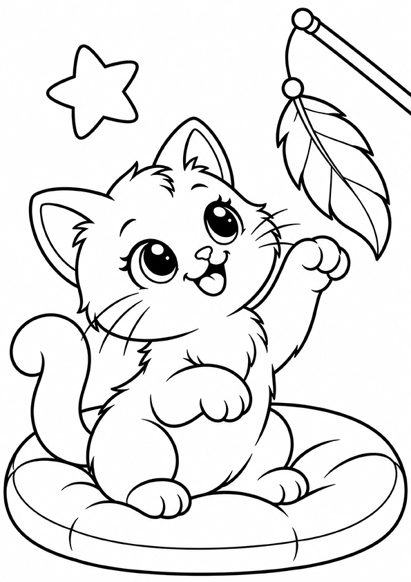 Kitten Playing With A Feather coloring page