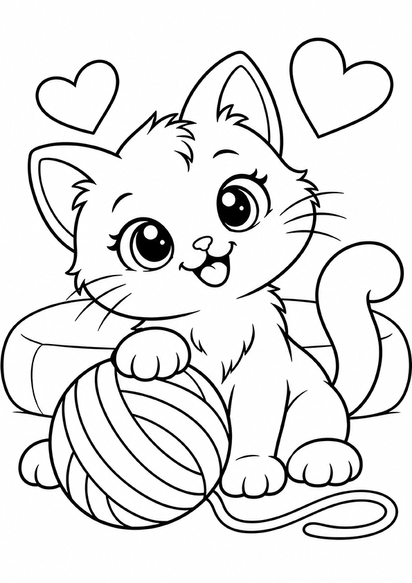 Kitten Playing With Yarn coloring page