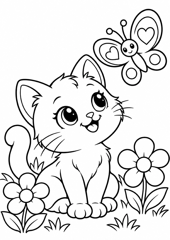 Kitten With A Butterfly coloring page