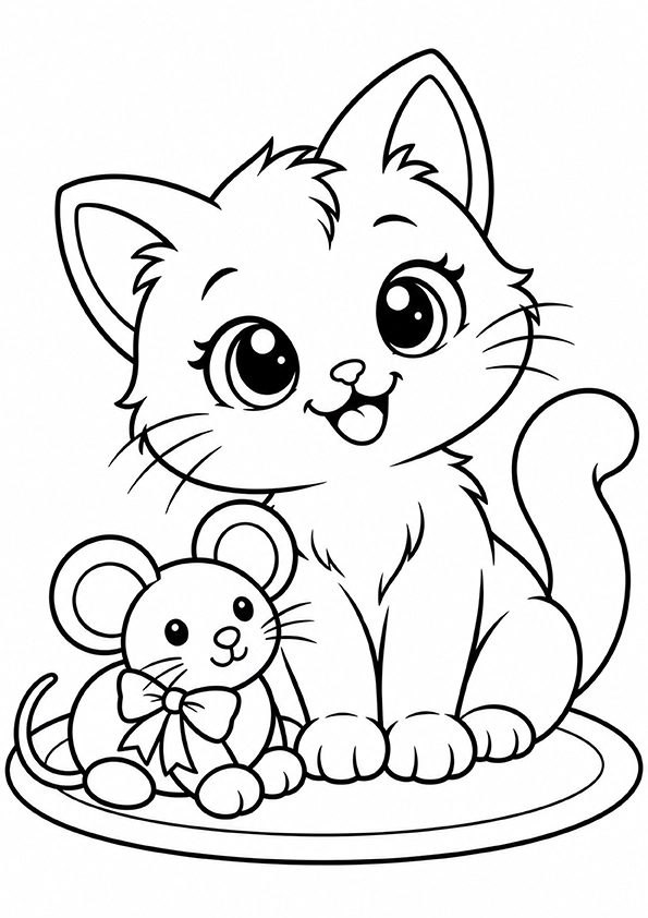 Kitten With A Toy Mouse coloring page