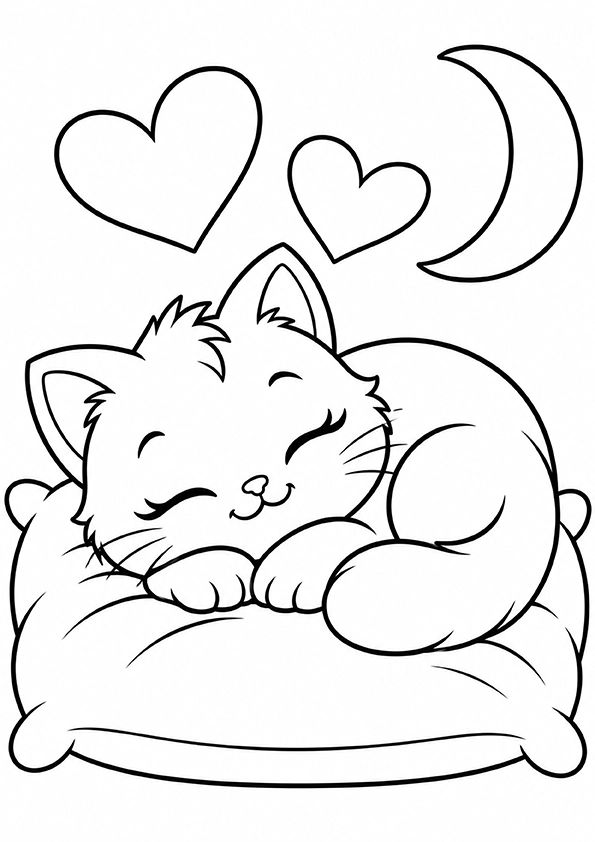 Sleeping Cat On A Pillow coloring page