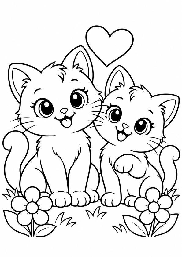 Two Happy Kittens coloring page
