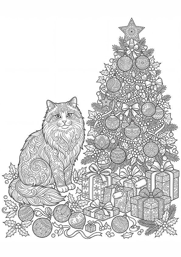 Christmas Cat coloring page
