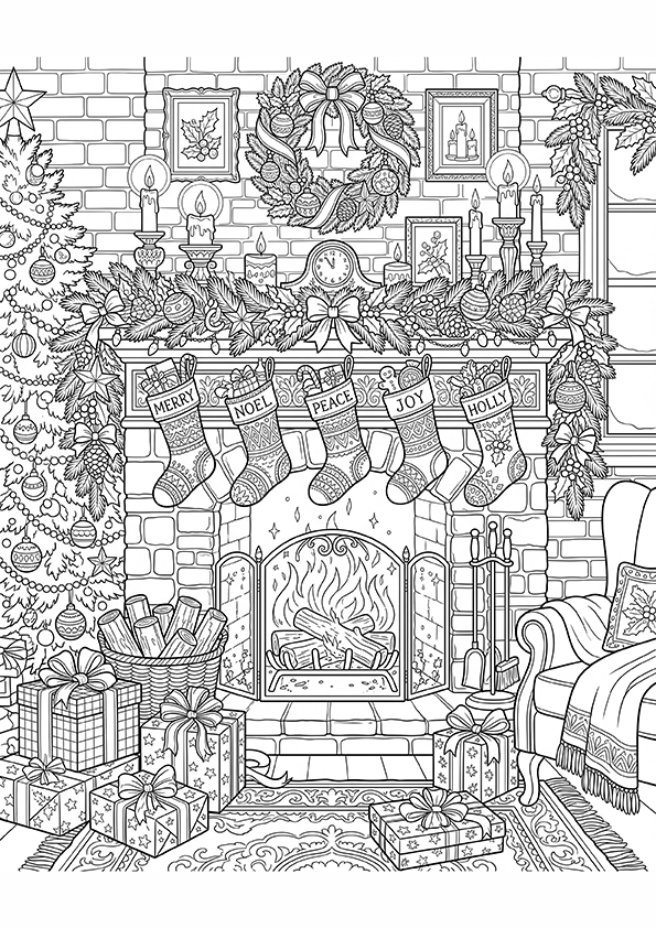 Christmas Fireplace coloring page