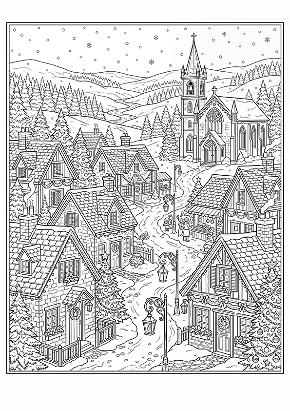 Christmas Village coloring page