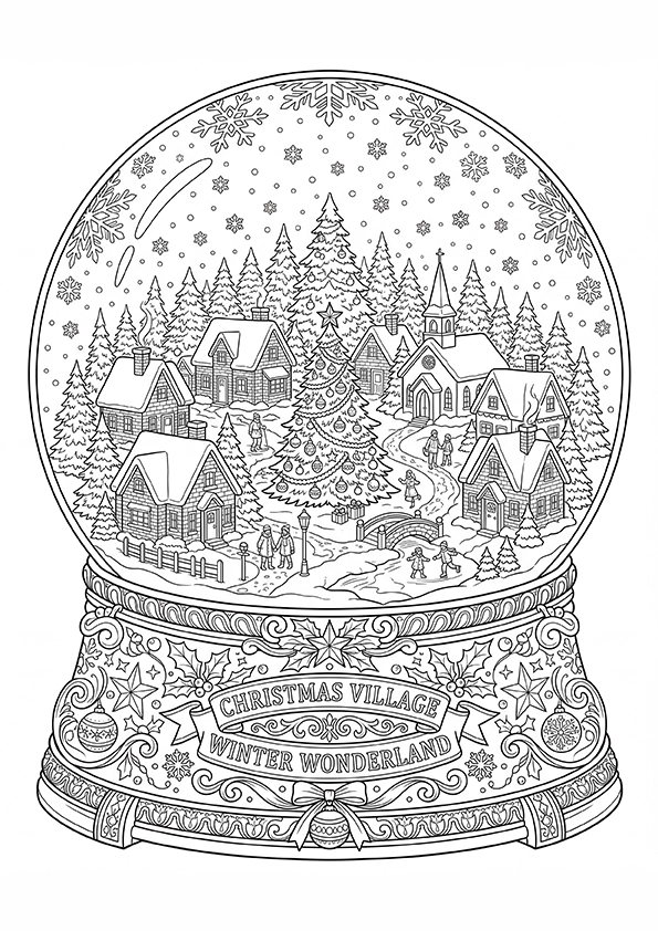 Snow Globe Village coloring page
