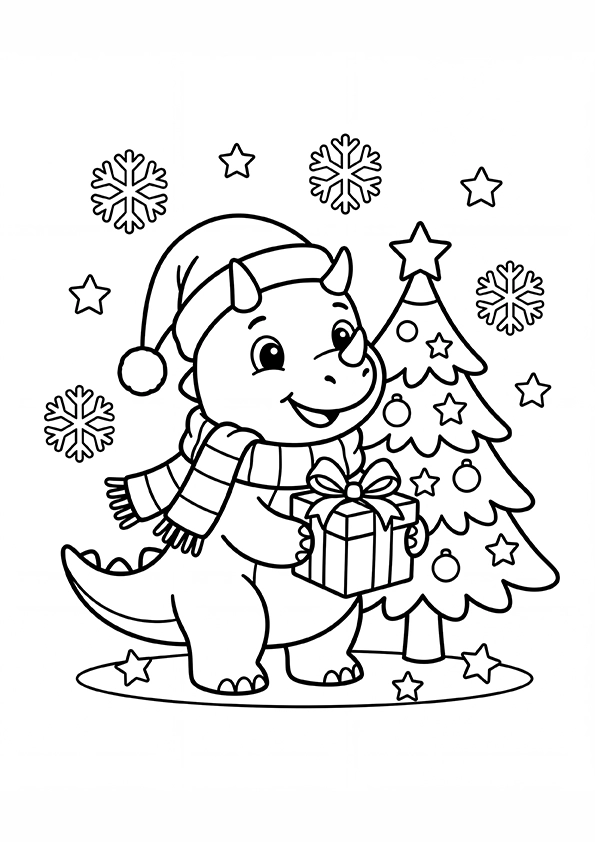 Christmas Dinosaur coloring page