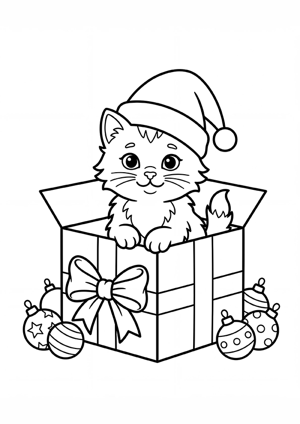 Christmas Kitten coloring page