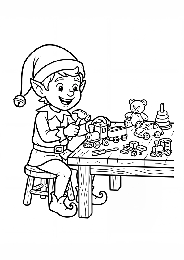 Elf Making a Toy coloring page