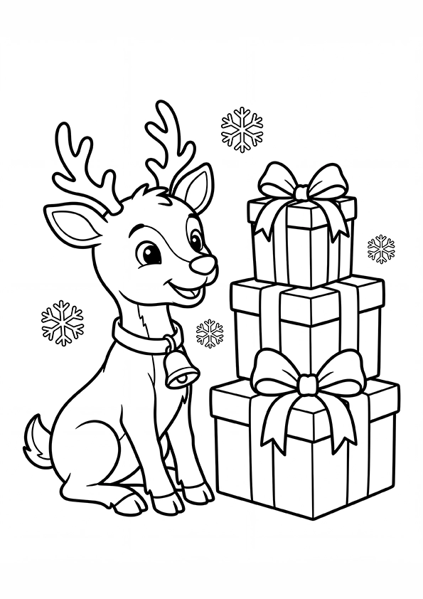 Reindeer With Christmas Presents coloring page