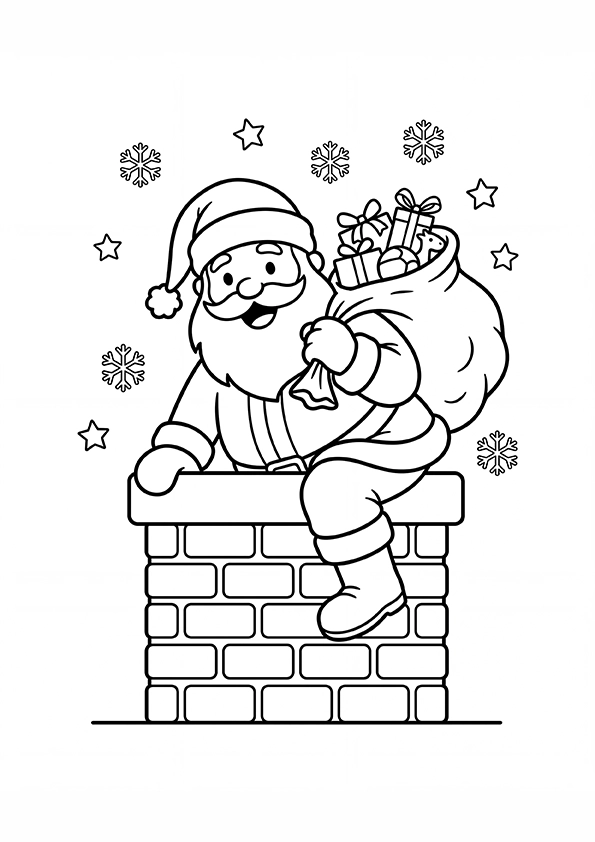 Santa Coming Down The Chimney coloring page