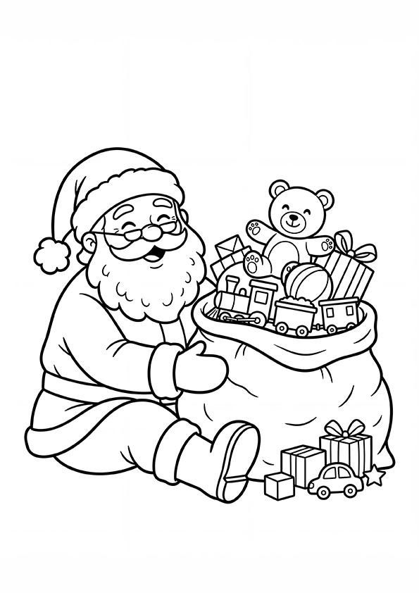Santa's Big Present Sack coloring page