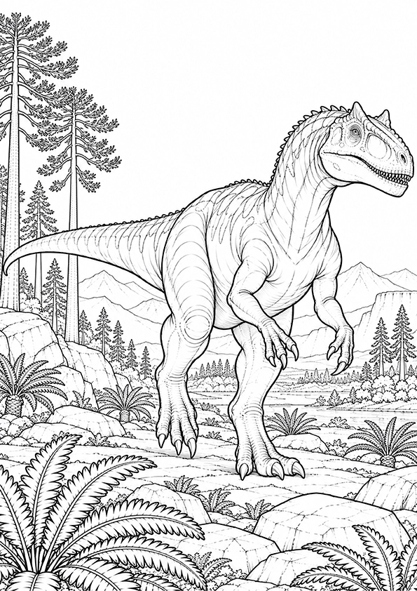 Allosaurus Jurassic Landscape coloring page