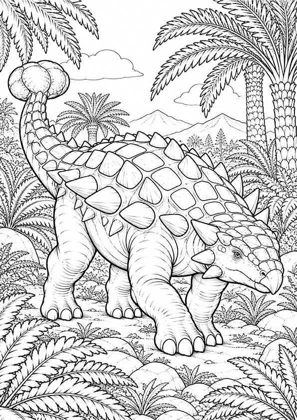Ankylosaurus Among Ferns coloring page