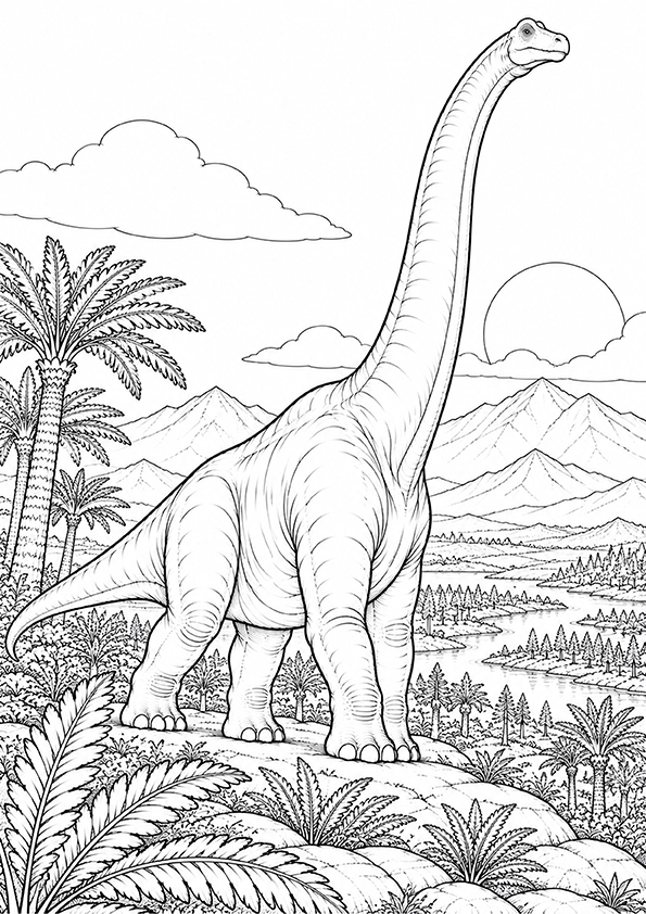 Brachiosaurus At Sunrise Valley coloring page