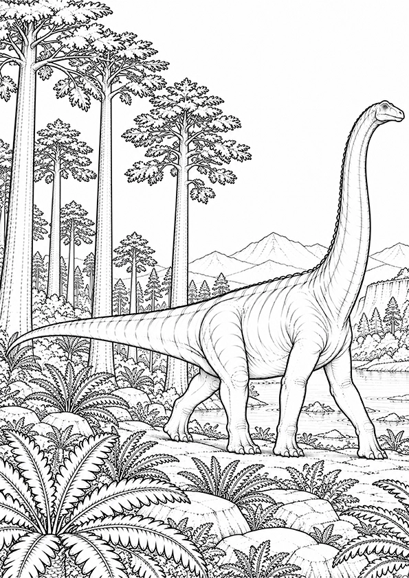 Diplodocus Beneath Ancient Trees coloring page