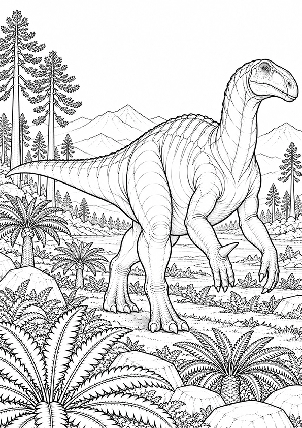 Iguanodon Fern Meadow coloring page