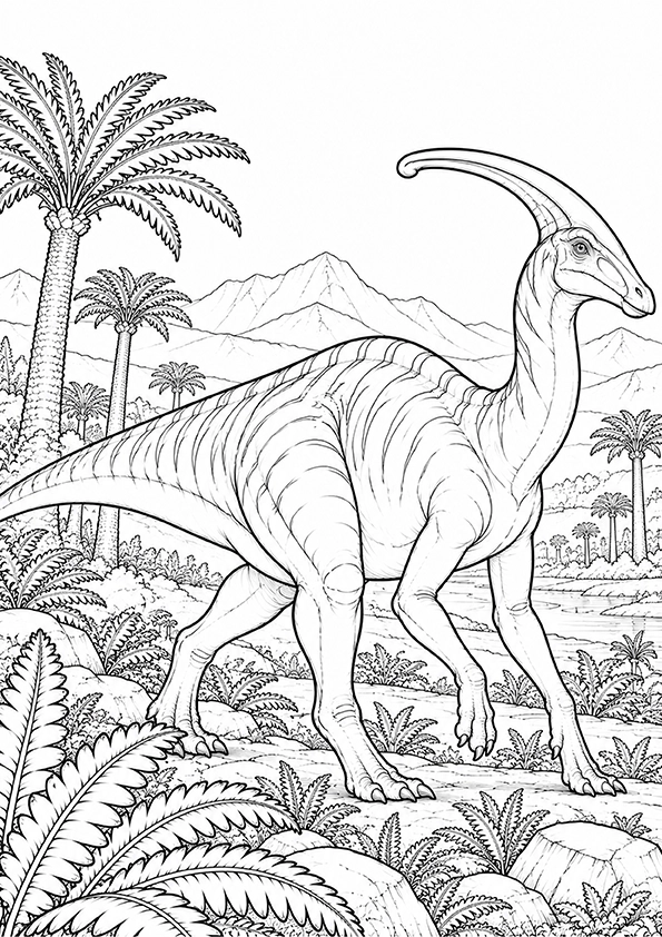 Parasaurolophus In A Fern Valley coloring page