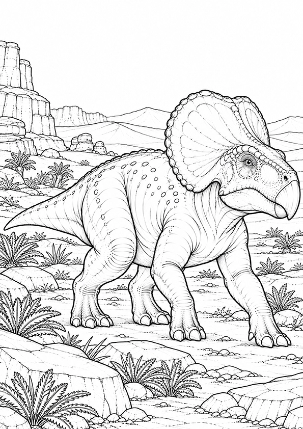 Protoceratops Desert Landscape coloring page