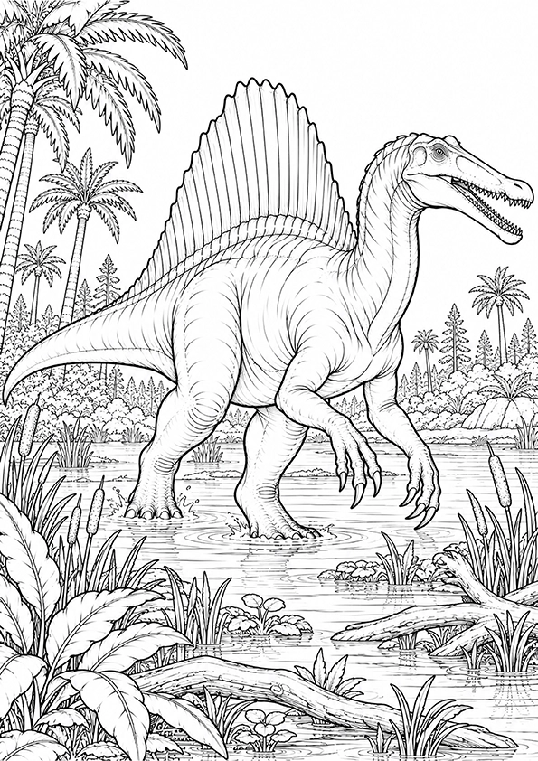 Spinosaurus Walking Through Wetlands coloring page