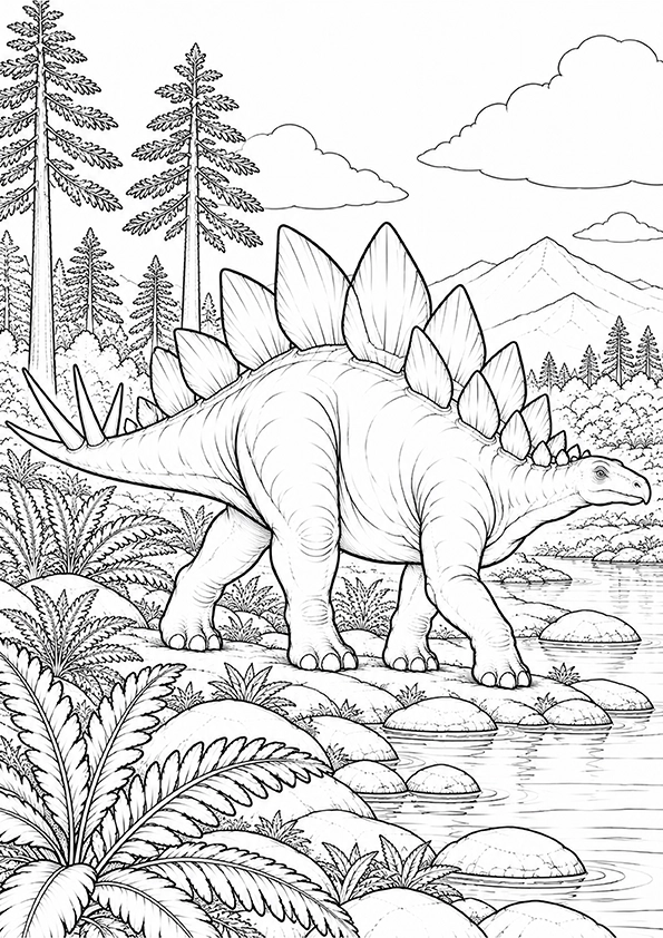 Stegosaurus By The River coloring page