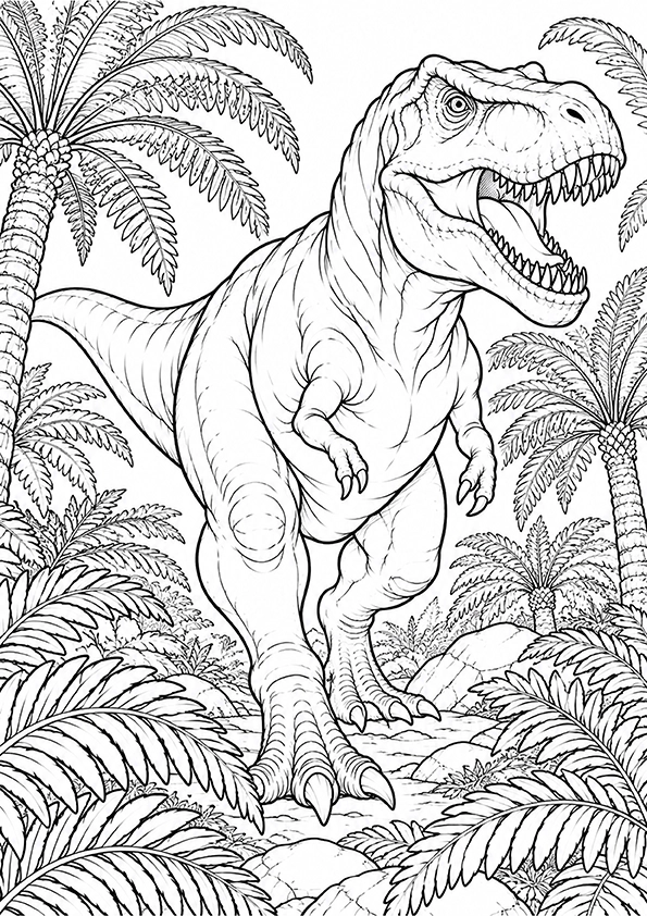 T Rex Among Giant Ferns coloring page