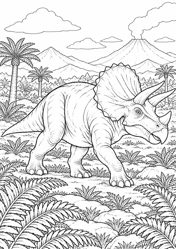 Triceratops Fern Meadow coloring page
