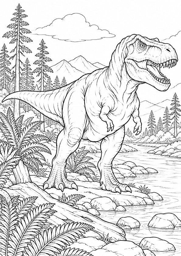 Tyrannosaurus Rex Riverbank coloring page