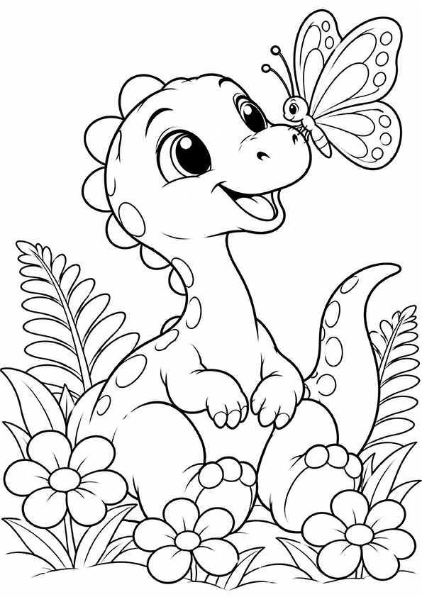Dinosaur And Butterfly coloring page