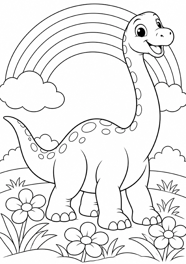 Dinosaur And Rainbow coloring page