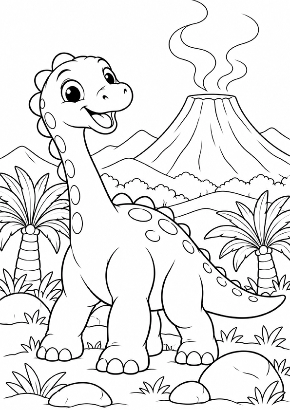 Dinosaur And Volcano coloring page