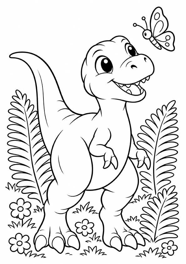 Iguanodon And Butterfly coloring page