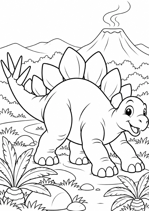 Stegosaurus By The Volcano coloring page