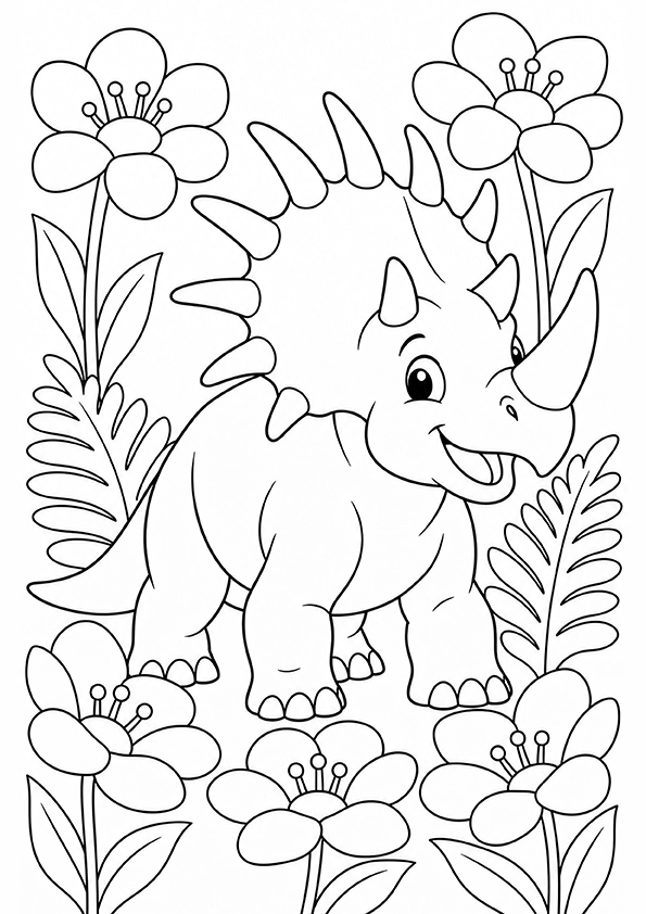 Styracosaurus In The Flowers coloring page