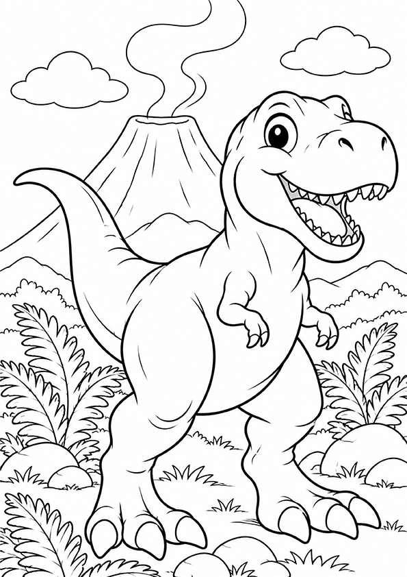 T Rex And Volcano coloring page