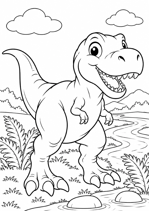 T Rex By The River coloring page