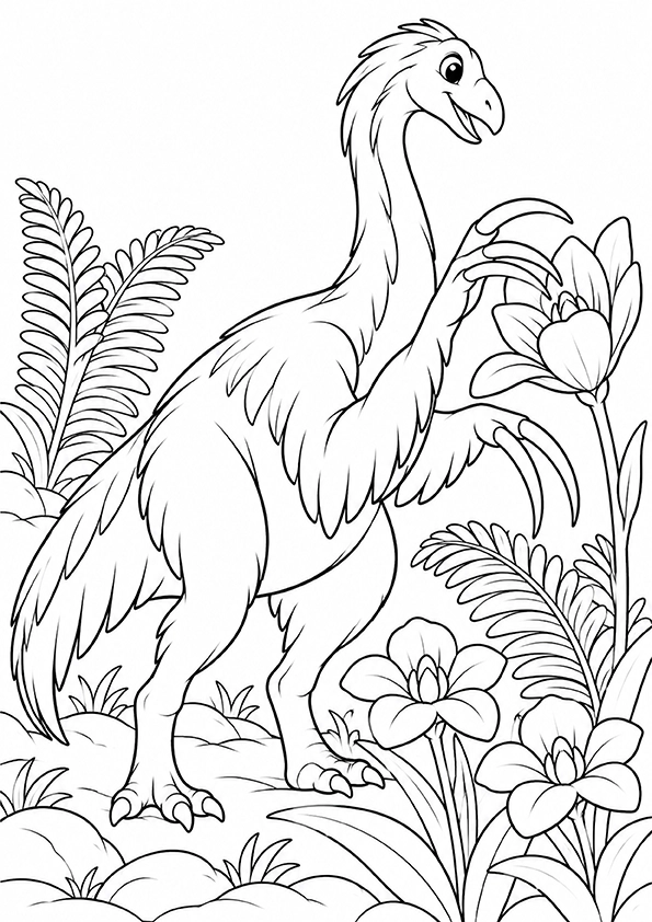 Therizinosaurus And Flowers coloring page
