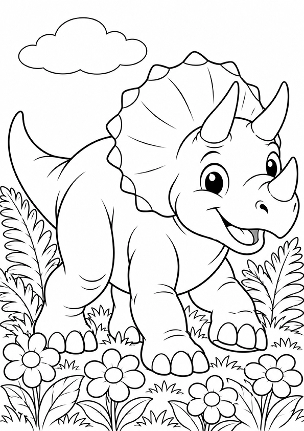 Triceratops And Flowers coloring page