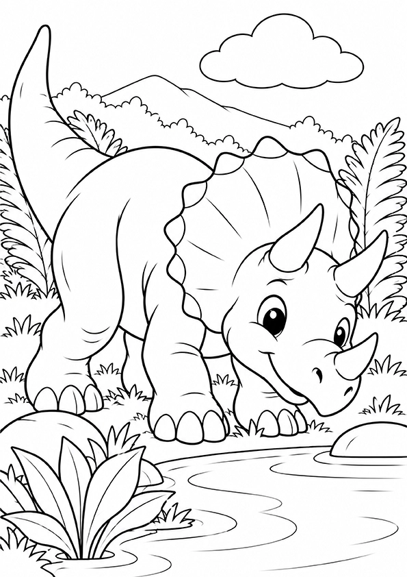 Triceratops By The Pond coloring page