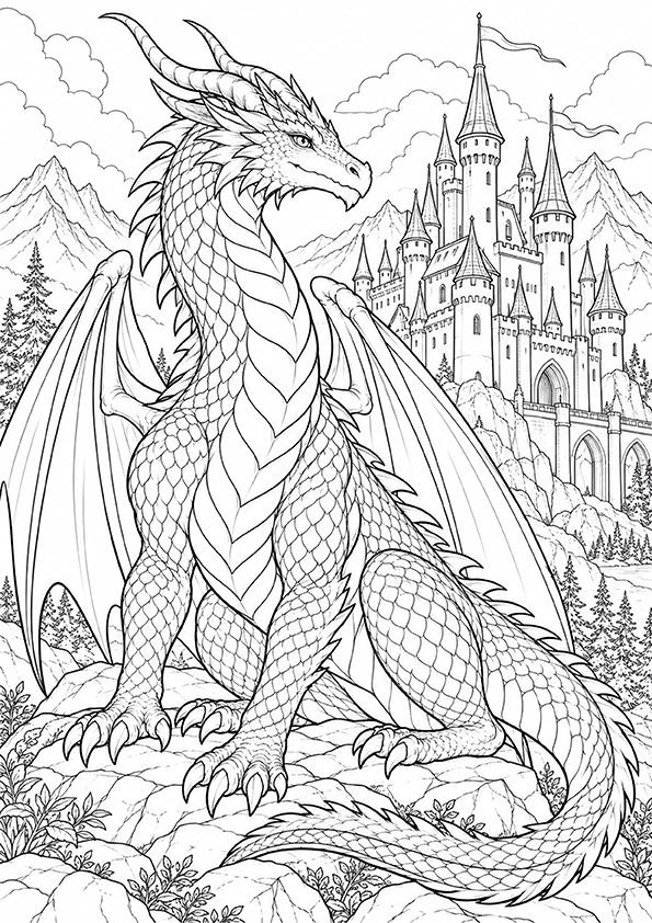 Castle Guardian Dragon coloring page
