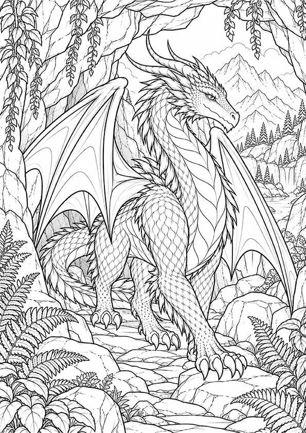 Dragon Emerging From A Cave coloring page