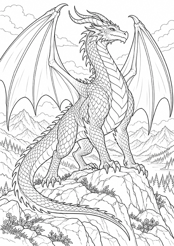 Majestic Mountain Dragon coloring page