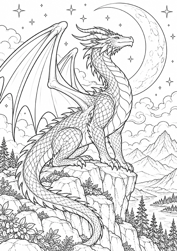 Moon Dragon coloring page