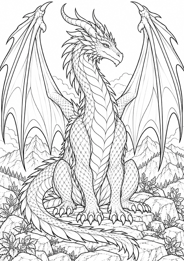 Proud Winged Dragon coloring page