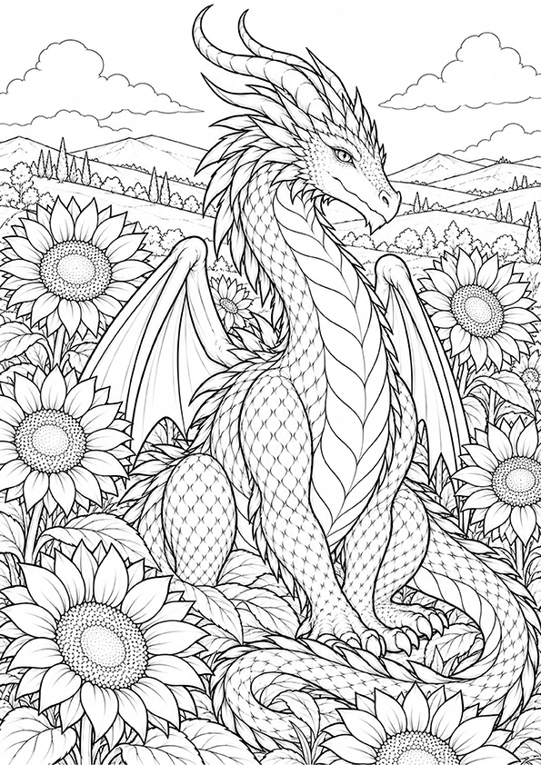 Sunflower Dragon coloring page