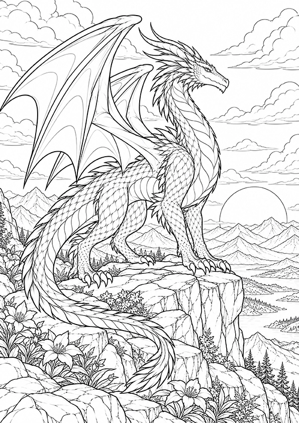 Sunrise Dragon coloring page